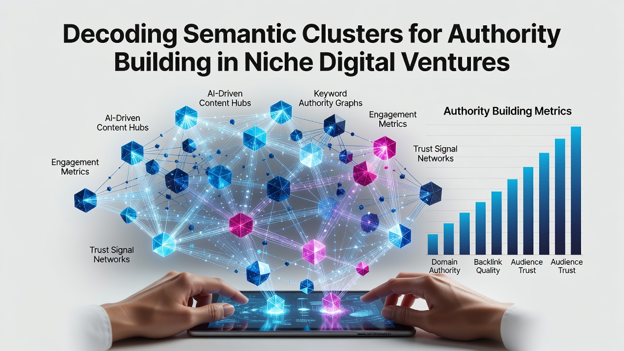 Diagram showing interconnected semantic nodes used for authority development in niche websites